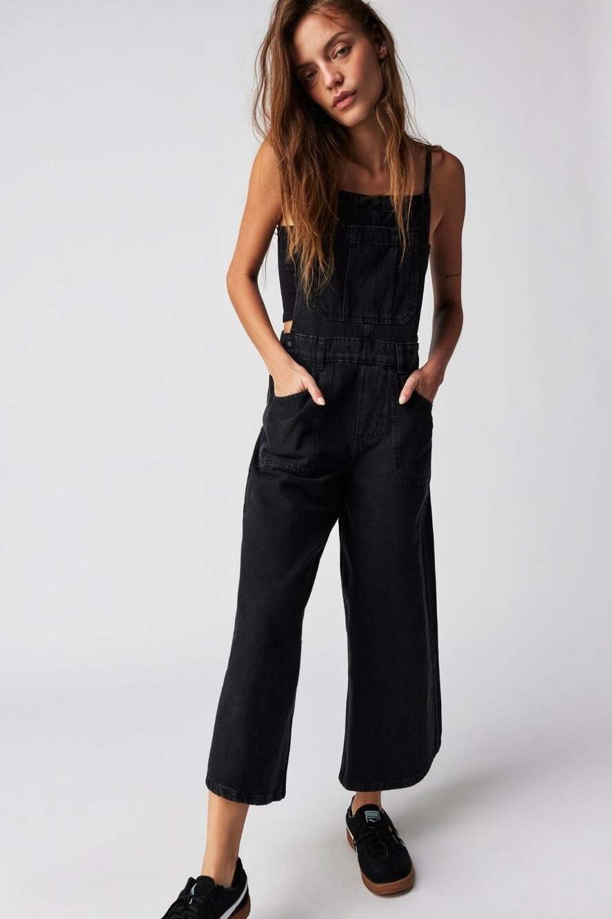We The Free Canyonland Black Denim Overalls L Large NWT